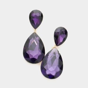 Purple Dangle Crystal Teardrop Earrings 2 Inch Cute Statement Jewelry Design